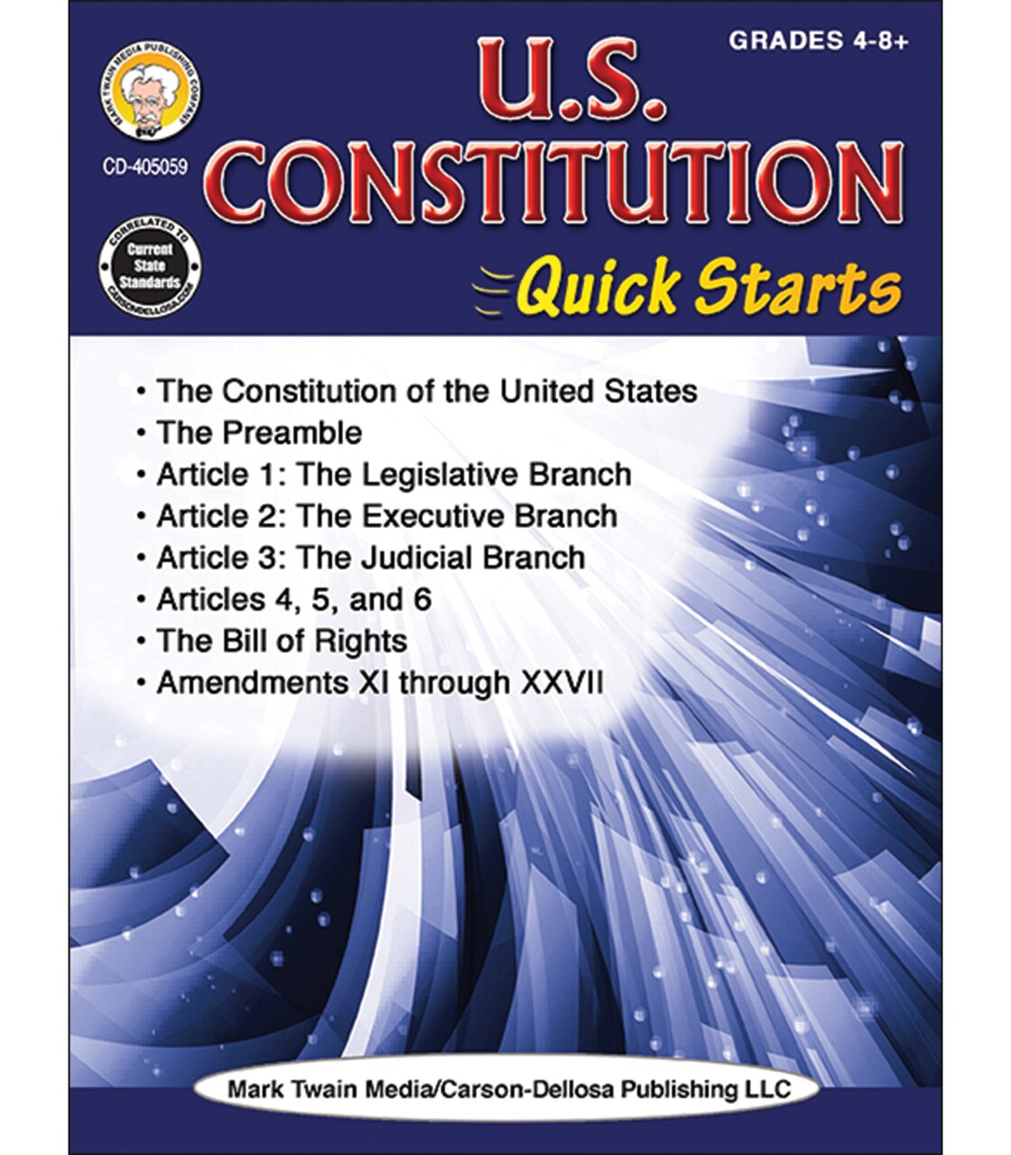 U.S. Constitution Social Studies Workbook, Grades 4-12 History Lessons on the Constitution of the United States, Preamble, Branches of US Government, Bill of Rights, and Amendments (64 pgs)